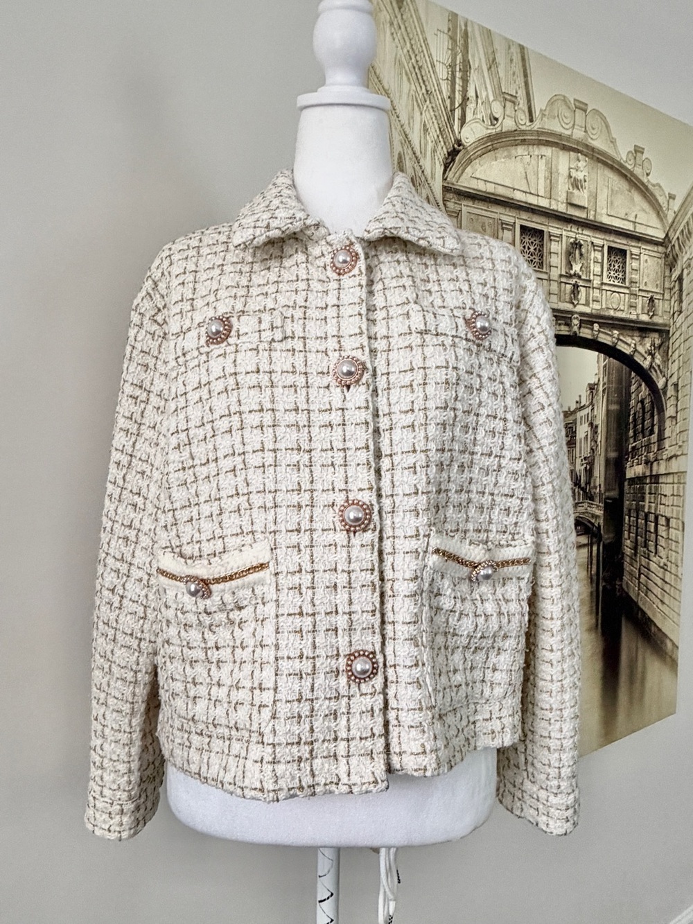 Preloved Simply Southern Cream Tweed Jacket with Pearl Buttons - Picture 2 of 10